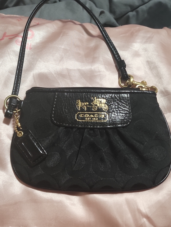 Coach Handbags - Coach Black Signature Wristlet with Gold Logo